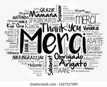 Merci (Thank You in French) word cloud in different languages