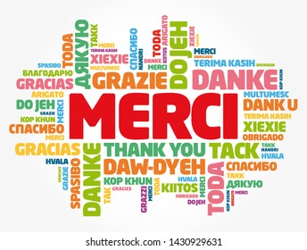 Merci (Thank You in French) word cloud in different languages