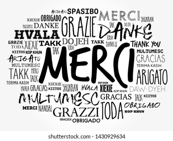 Merci (Thank You in French) word cloud in different languages