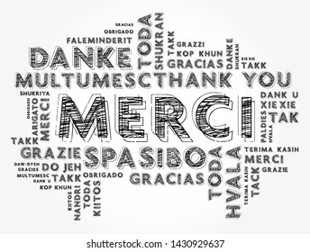 Merci (Thank You in French) word cloud in different languages