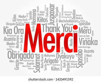 Merci (Thank You in French) word cloud in different languages