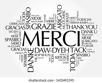 Merci (Thank You in French) word cloud in different languages