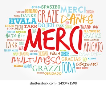 Merci (Thank You in French) word cloud in different languages