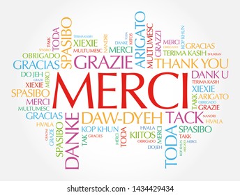 Merci (Thank You in French) word cloud in different languages