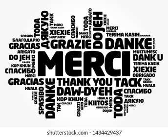 Merci (Thank You in French) word cloud in different languages