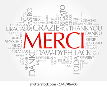 Merci (Thank You in French) word cloud in different languages