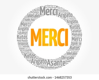 Merci (Thank You in French) word cloud in different languages