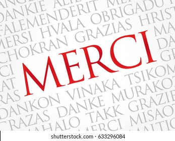 Merci (Thank You in French) Word Cloud background, all languages, multilingual for education or thanksgiving day