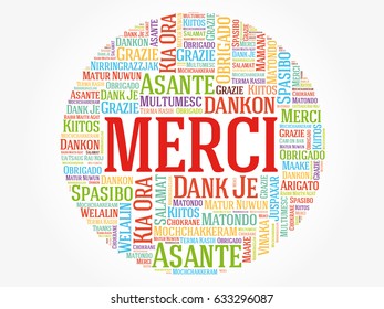 Merci (Thank You in French) Word Cloud background, all languages, multilingual for education or thanksgiving day