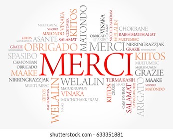 Merci (Thank You in French) Word Cloud background, all languages, multilingual for education or thanksgivng day