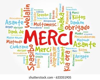 Merci (Thank You in French) Word Cloud background, all languages, multilingual for education or thanksgiving day