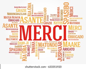 Merci (Thank You in French) Word Cloud background, all languages, multilingual for education or thanksgiving day