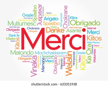 Merci (Thank You in French) Word Cloud background, all languages, multilingual for education or thanksgiving day