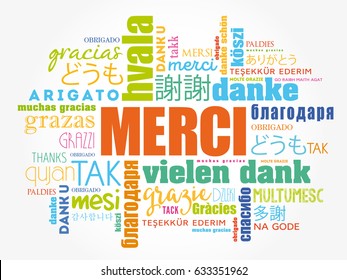 Gracias (Gracias en francés) Fondo de Word Cloud, todos los idiomas, multilingüe para la educación o día de acción de gracias