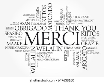 Merci (Thank You in French) Word Cloud background, all languages, multilingual for education or thanksgiving day