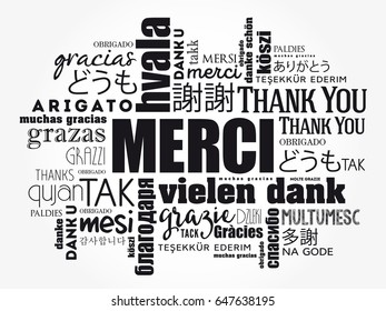 Merci (Thank You in French) Word Cloud background, all languages, multilingual for education or thanksgiving day