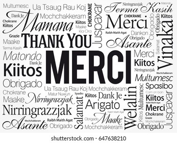 Merci (Thank You in French) Word Cloud background, all languages, multilingual for education or thanksgiving day