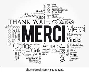 Merci (Thank You in French) Word Cloud background, all languages, multilingual for education or thanksgiving day