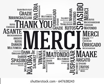 Merci (Thank You in French) Word Cloud background, all languages, multilingual for education or thanksgiving day