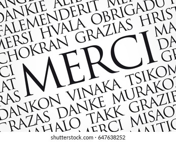 Merci (Thank You in French) Word Cloud background, all languages, multilingual for education or thanksgiving day