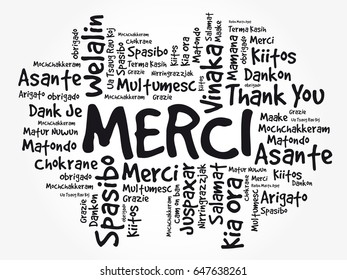 Merci (Thank You in French) Word Cloud background, all languages, multilingual for education or thanksgiving day