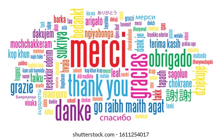 MERCI (THANK YOU in German) colorful vector word cloud card