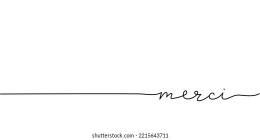 Merci word - continuous one line with word. Minimalistic drawing of phrase illustration.