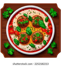 Mercimek kofte turkish traditional food top view vector illustration.