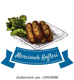 Mercimek Koftesi colorful illustration. Vector illustration of turkish cuisine.