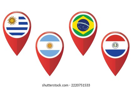 símbolo de ubicación de mapa de los países miembros de mercosul