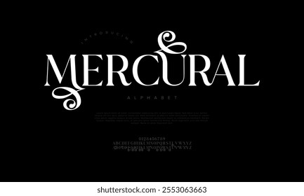 Mercular typography beauty fashion elegant minimalist serif italic fonts decorative wedding vintage retro logos. Minimal luxury font alphabet logo. Vector illustration