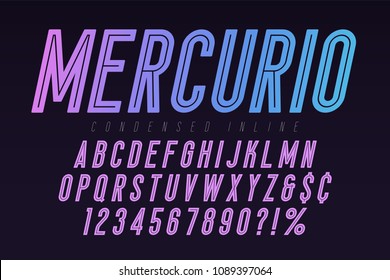 Mercurio inline font, typeface, alphabet. Condensed original typeset for poster design, title, logo. Vector illustration