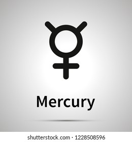 Mercury astronomical sign, simple black icon with shadow on gray