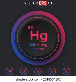 Mercury chemical element periodic table with color button option