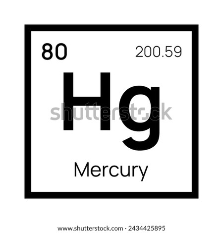 Mercury chemical element of the periodic table. Vector isolated symbol Hg
