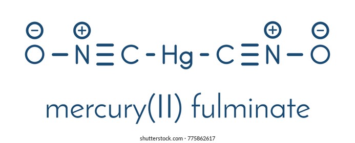 Mercury fulminate primary explosive molecule. Skeletal formula.