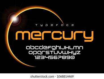 Mercury futuristic minimalist font design, alphabet, typeface, letters and numbers, typography. Swatch color control.