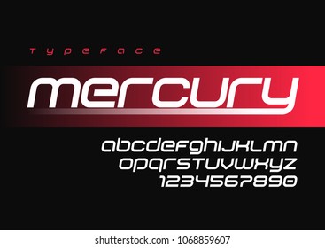 Mercury Futuristic Sports Font Design, Alphabet, Typeface, Letters And Numbers, Typography. Swatch Color Control.