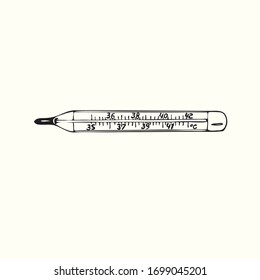 The Mercury In Glass Or Mercury Thermometer Isolated, Outline Simple Doodle Drawing