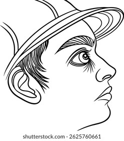 Mercury Head Profile Line Art Vector Illustration With Winged Hat