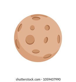 Mercury with huge round craters situated in big Solar system, planet closest to Sun, isolated cartoon flat vector illustration on white background.