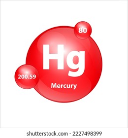 Mercury, Hydragerum (Hg) icon structure chemical element round shape circle red easily Chemical element of periodic table Sign with atomic number. Study in science for education 3D Illustration vector