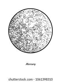 Mercury illustration, drawing, engraving, ink, line art, vector
