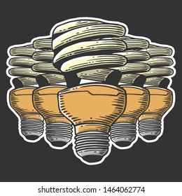 Mercury light bulb. Vector concept in doodle and sketch style. Hand drawn illustration for printing on T-shirts, postcards. Icon and logo idea.