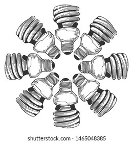 Mercury light bulb. Vector concept in doodle and sketch style. Hand drawn illustration for printing on T-shirts, postcards. Icon and logo idea.