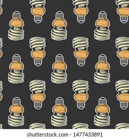Mercury light bulb. Vector concept in doodle and sketch style. Hand drawn illustration for printing on T-shirts, postcards. Seamless pattern for textile, paper wrap. Texture background.