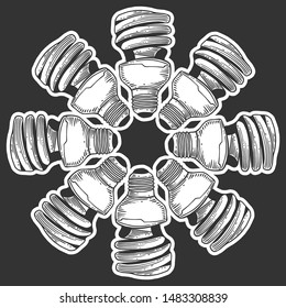 Mercury light bulb. Vector concept in doodle and sketch style. Hand drawn illustration for printing on T-shirts, postcards. Icon and logo idea.