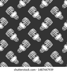 Mercury light bulb. Vector concept in doodle and sketch style. Hand drawn illustration for printing on T-shirts, postcards. Seamless pattern for textile, paper wrap. Texture background.
