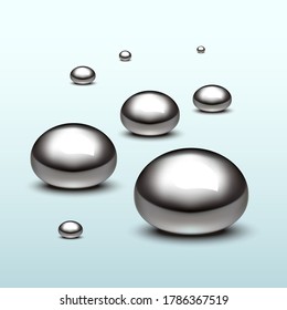 Mercury Liquid Bubbles On Gradient Background.