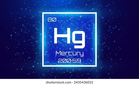 Mercury. Periodic Table Element with Symbol Hg. Chemical Element Card with Number and Atomic Weight. Design for Education, Lab, Science Class. Vector Illustration.